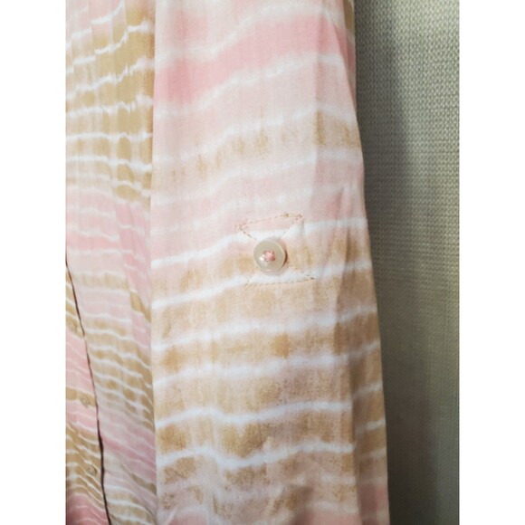 Foxcroft Non-Iron Tie-Dye Stripe Roll-Tab Sleeve Button-Up Shirt Size 14W - Picture 3 of 7